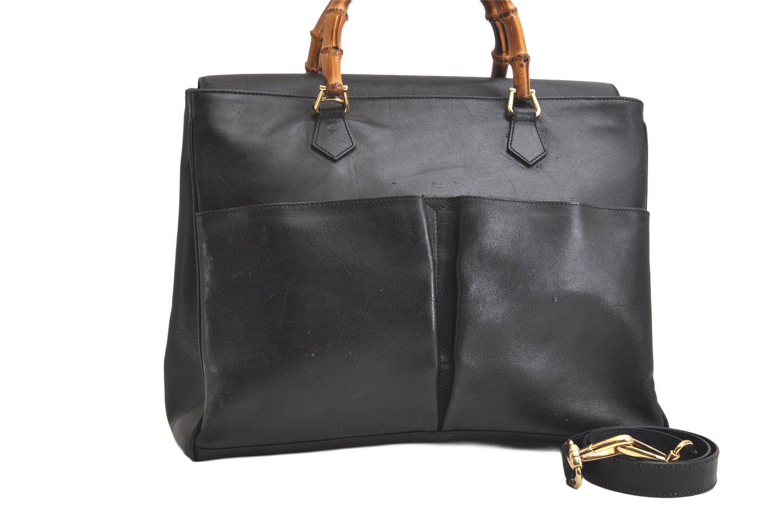 GUCCI グッチ バンブー 2Way ショルダーハンドバッグ レザー ブラック ジャンク 4032N