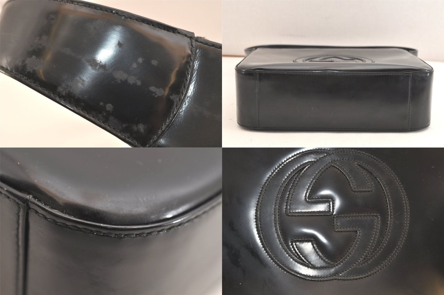 GUCCI グッチ ヴィンテージ ショルダーハンドバッグ 財布 エナメル ブラック 4033N DECORATOM_COM_BR