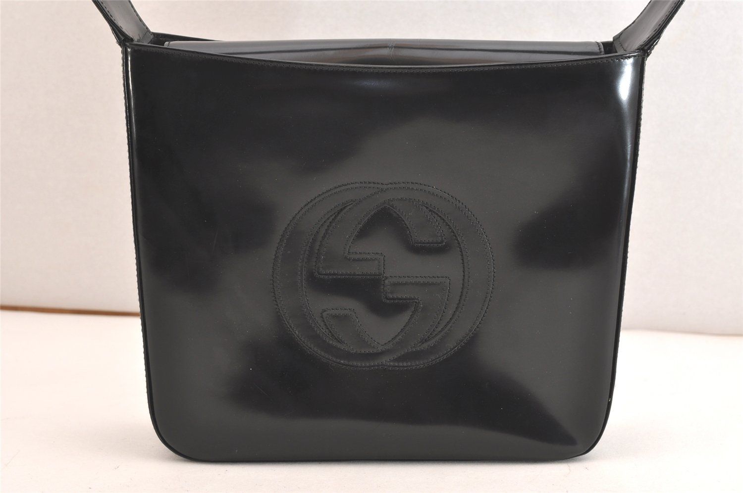 GUCCI グッチ ヴィンテージ ショルダーハンドバッグ 財布 エナメル ブラック 4033N