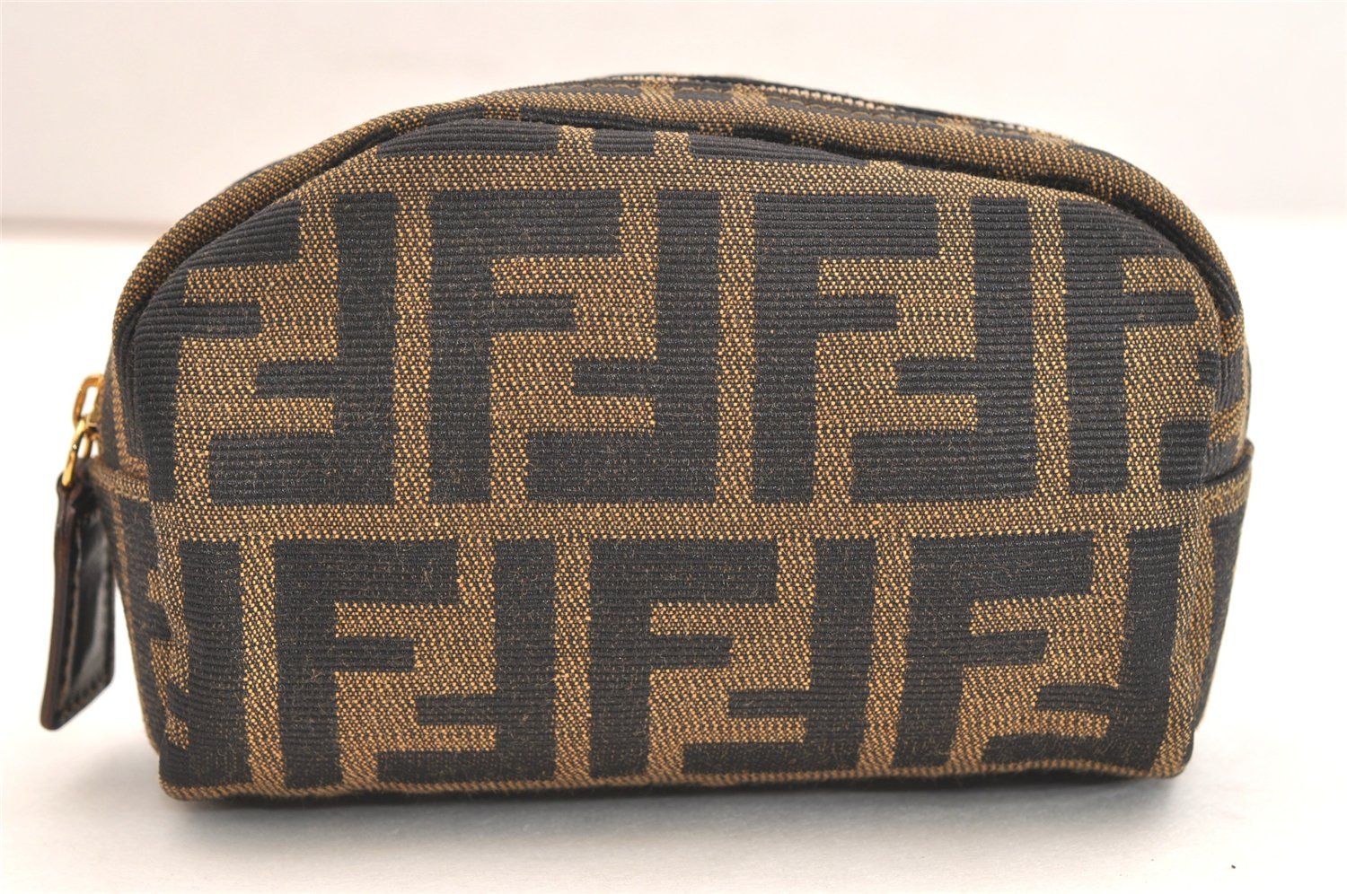FENDI フェンディ ズッカ柄 ヴィンテージ ポーチ 財布 キャンバス レザー ブラウン ジャンク 4038N