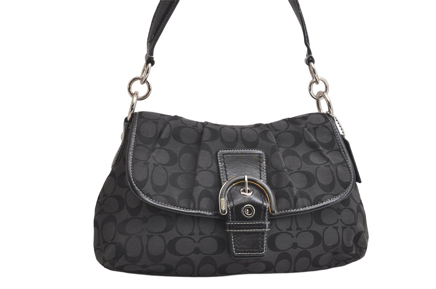 COACH コーチ シグネチャー ショルダーハンドバッグ キャンバス レザー F17093 ブラック 4040N