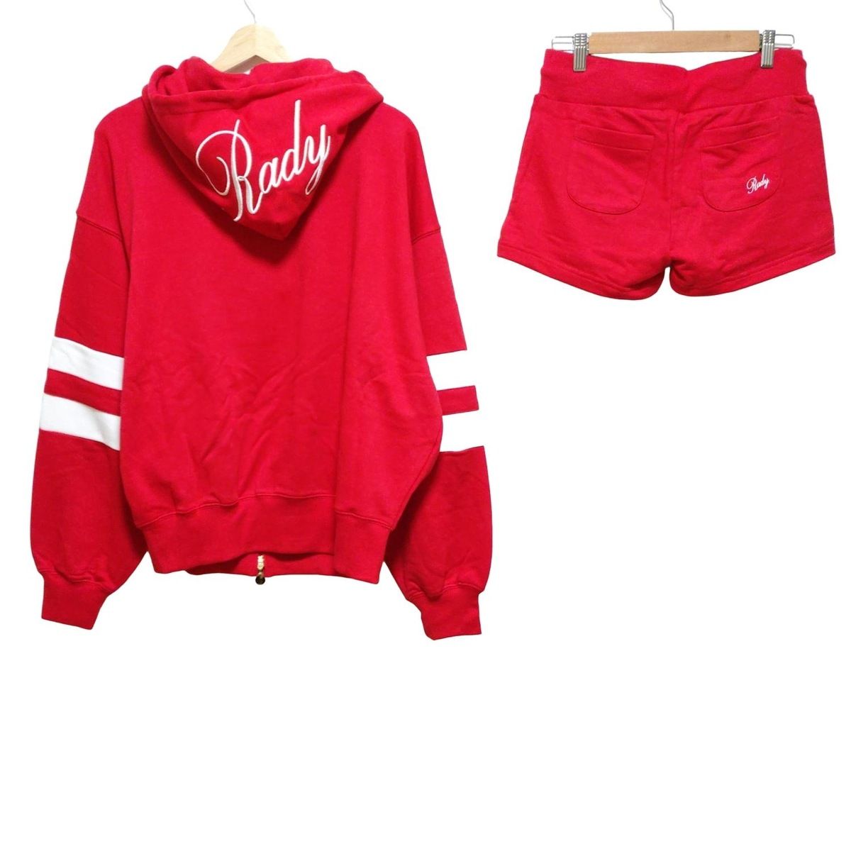 Rady レディ レディースパンツセットアップ レディース - レッド×白 ウエストゴム ジップアップ