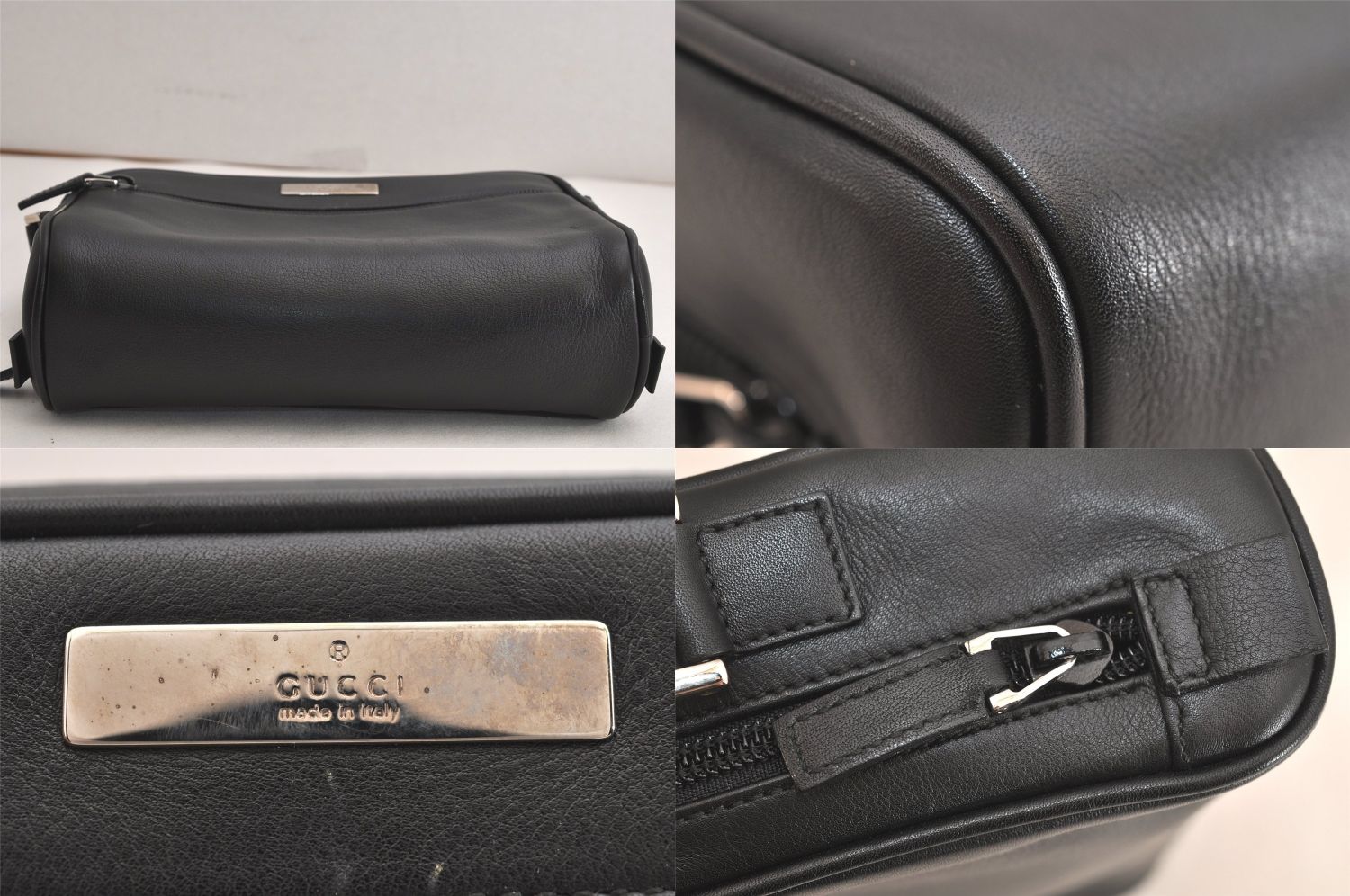 GUCCI グッチ ヴィンテージ クラッチハンドバッグ 財布 レザー 0181607 ブラック 4048N DECORATOM_COM_BR