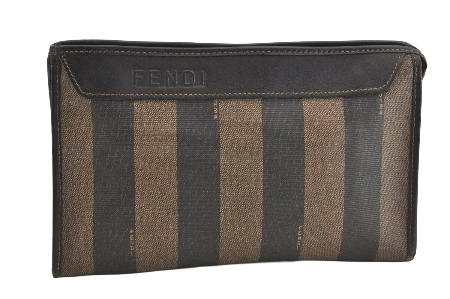 FENDI フェンディ ぺカン クラッチハンドバッグ 財布 ピーブイシー レザー ブラウン ブラック 4050N