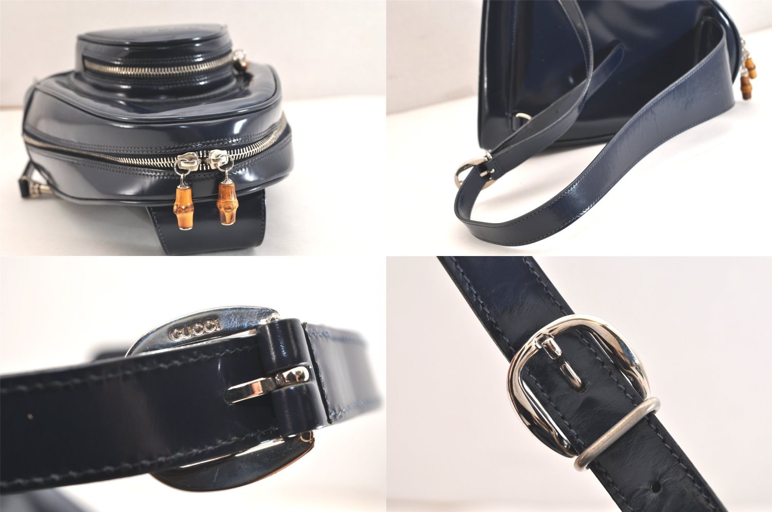 GUCCI グッチ バンブー ヴィンテージ ショルダーバッグ 財布 エナメル ネイビーブルー ジャンク 4054N DECORATOM_COM_BR