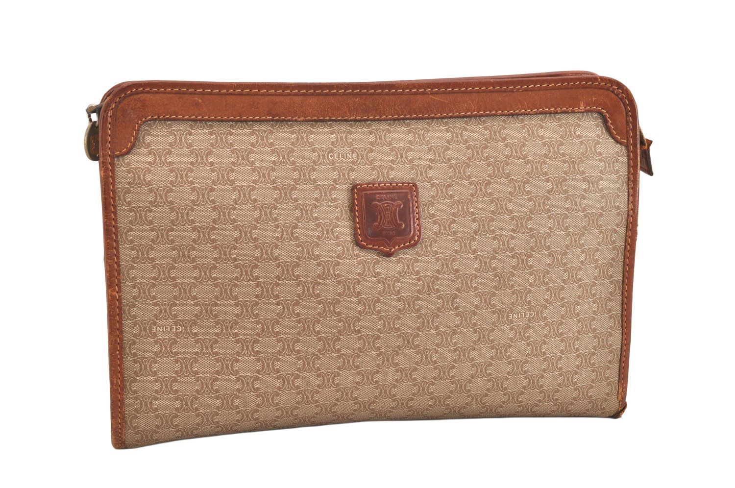 CELINE セリーヌ マカダム ブラゾン 模様 クラッチハンドバッグ ピーブイシー レザー ベージュ 4057N