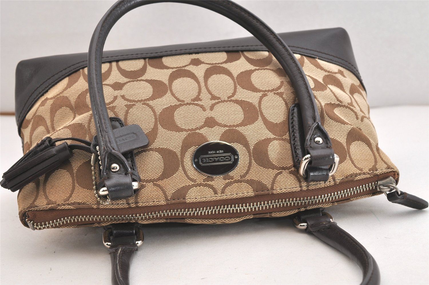COACH コーチ ヴィンテージ シグネチャー ハンドバッグ 財布 キャンバス レザー ブラウン 4060N DECORATOM_COM_BR