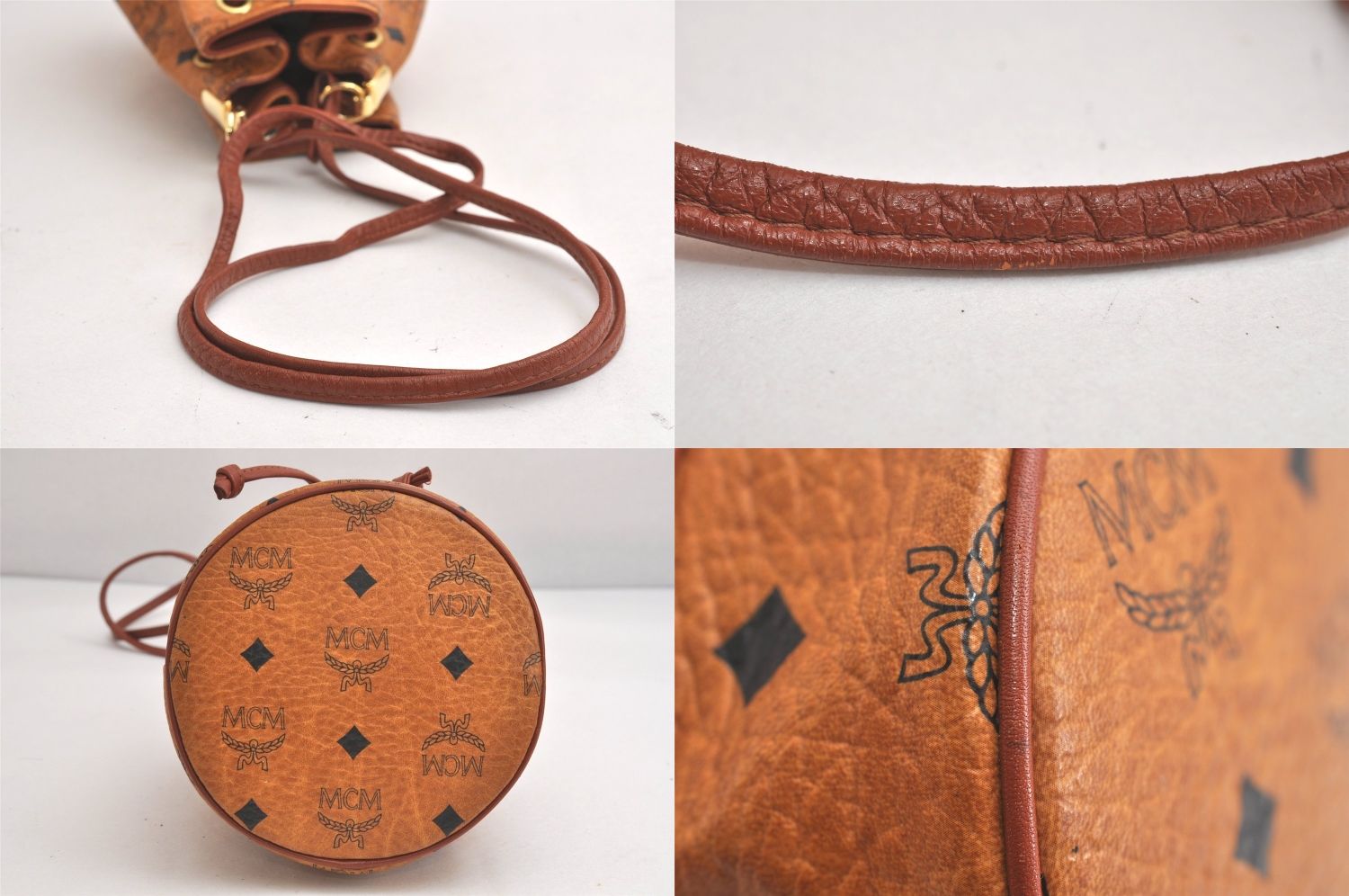 MCM エムシーエム ヴィセトス レザー 巾着型 ショルダークロスボディーバッグ ブラウン 4067N DECORATOM_COM_BR