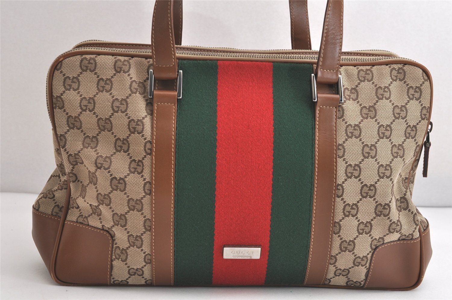 GUCCI グッチ ウェブ シェリーライン ショルダーハンドバッグ GGキャンバス レザー ブラウン 4084N