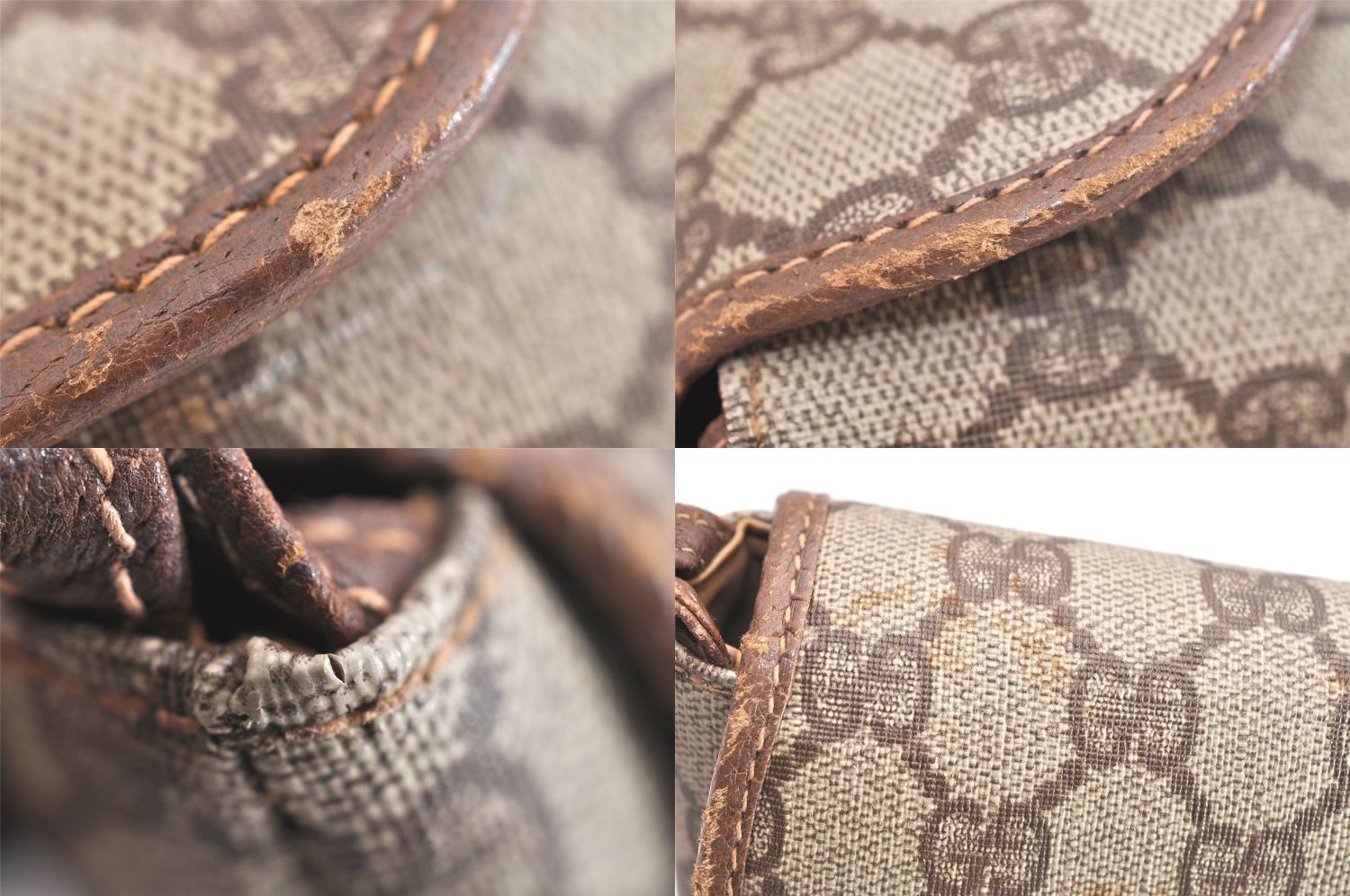 GUCCI グッチ ヴィンテージ ショルダークロスボディーバッグ 財布 GGピーブイシー レザー ブラウン 4096N DECORATOM_COM_BR