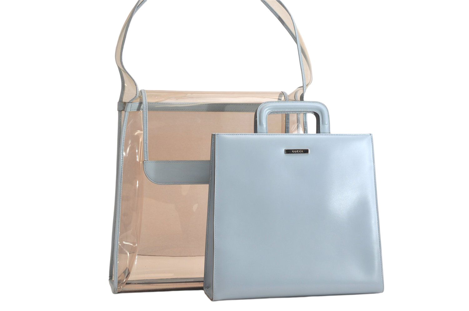 GUCCI グッチ ツーインワン ショルダーハンドバッグ ビニール レザー クリア 水色 ジャンク 4101N