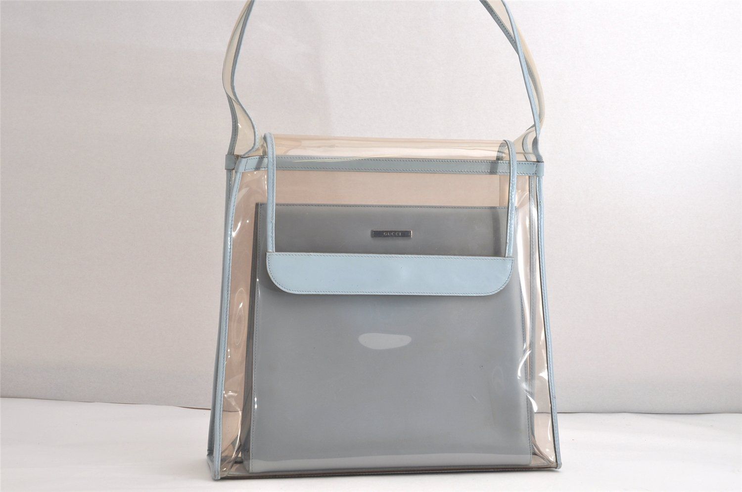 GUCCI グッチ ツーインワン ショルダーハンドバッグ ビニール レザー クリア 水色 ジャンク 4101N