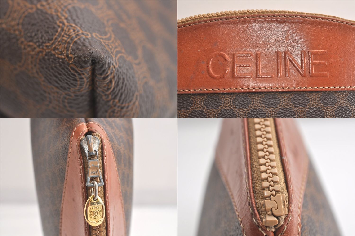 CELINE セリーヌ マカダム ブラゾン 模様 クラッチハンドバッグ ピーブイシー レザー ブラウン 4103N DECORATOM_COM_BR