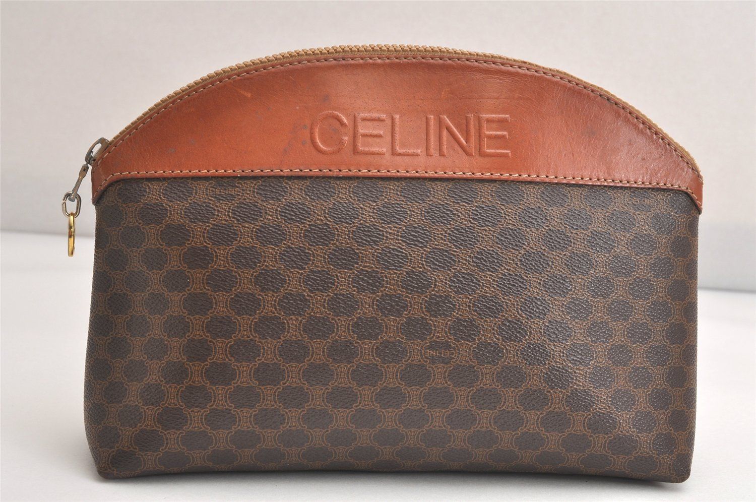 CELINE セリーヌ マカダム ブラゾン 模様 クラッチハンドバッグ ピーブイシー レザー ブラウン 4103N