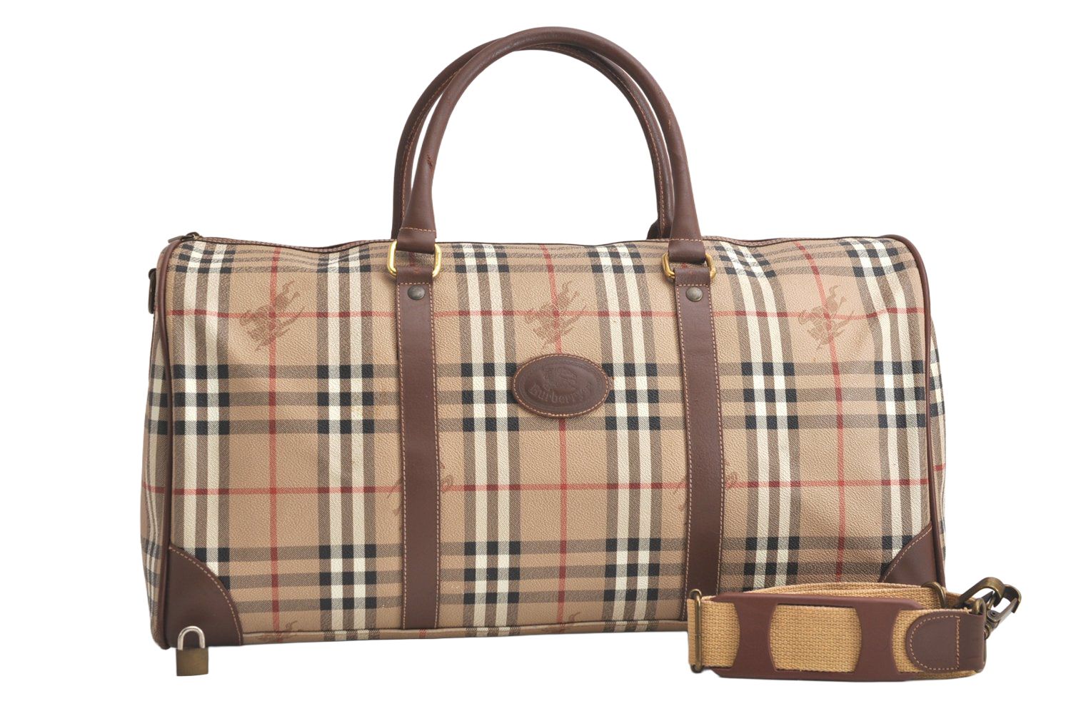 Burberrys バーバリーズ ノバチェック柄 ピーブイシー レザー 2Way ショルダーボストンバッグ ベージュ 4108N