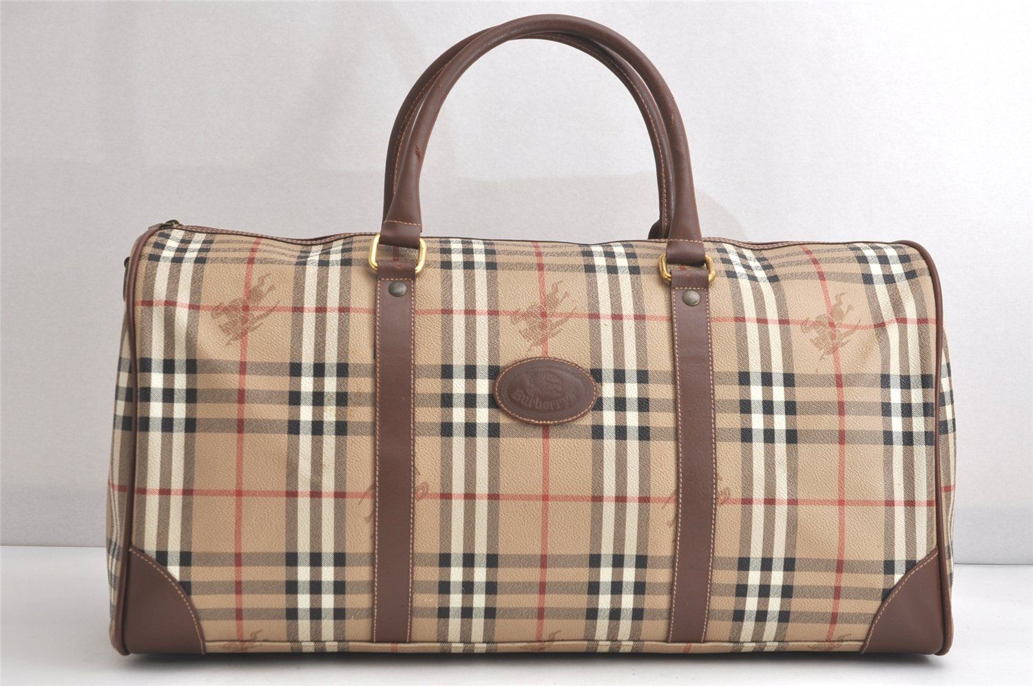 Burberrys バーバリーズ ノバチェック柄 ピーブイシー レザー 2Way ショルダーボストンバッグ ベージュ 4108N