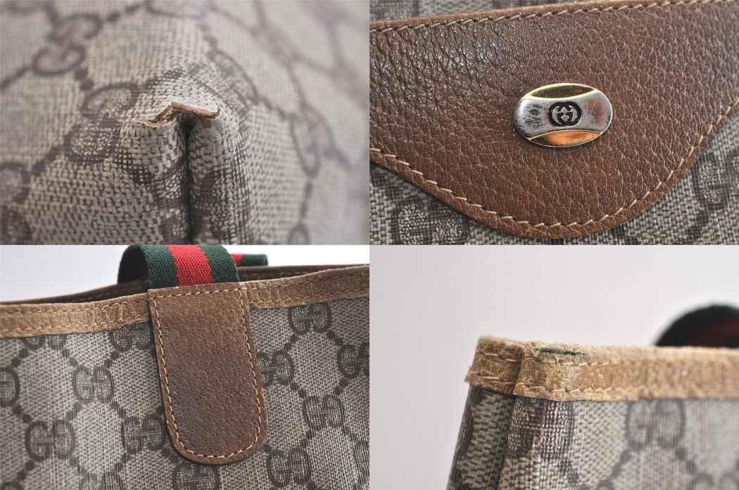 GUCCI グッチ ウェブ シェリーライン ショルダートートバッグ GGピーブイシー レザー ブラウン 4109N DECORATOM_COM_BR