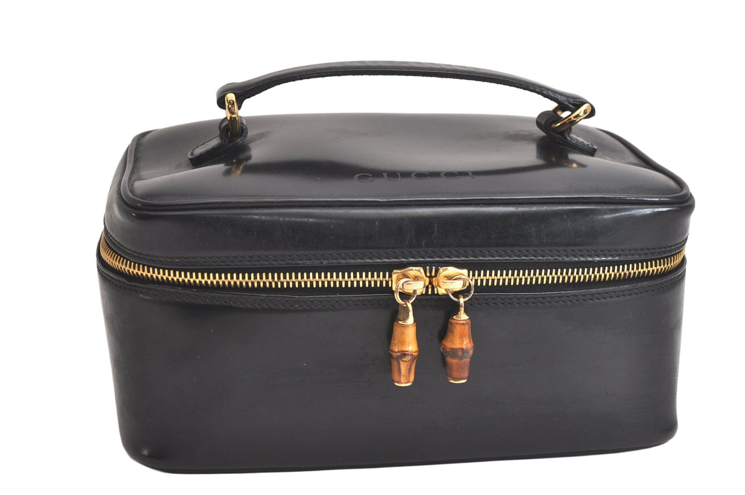 GUCCI グッチ ヴィンテージ バンブー バニティ バッグ 財布 エナメル 0321956 ブラック 4118 N