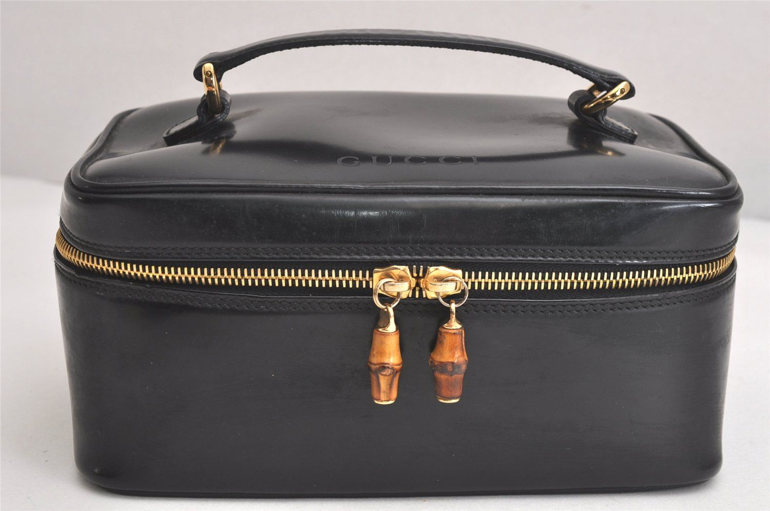 GUCCI グッチ ヴィンテージ バンブー バニティ バッグ 財布 エナメル 0321956 ブラック ジャンク 4118N