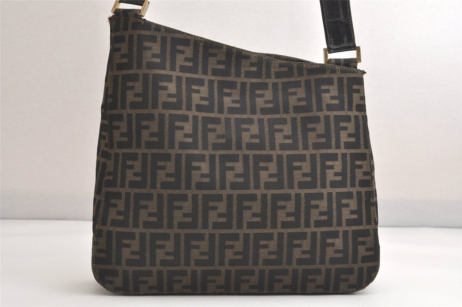 FENDI フェンディ ズッカ柄 ヴィンテージ ショルダーハンドバッグ キャンバス レザー ブラウン 4122N