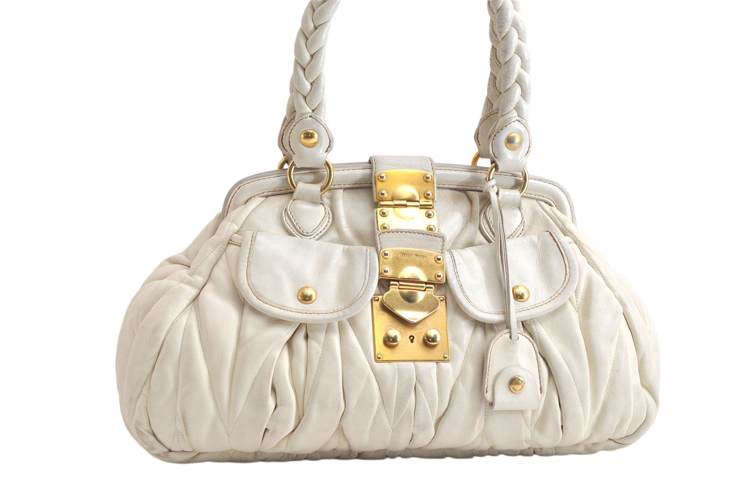 MIUMIU ミュウミュウ ヴィンテージ マトラッセ レザー ショルダーハンドバッグ ホワイト 4126 N