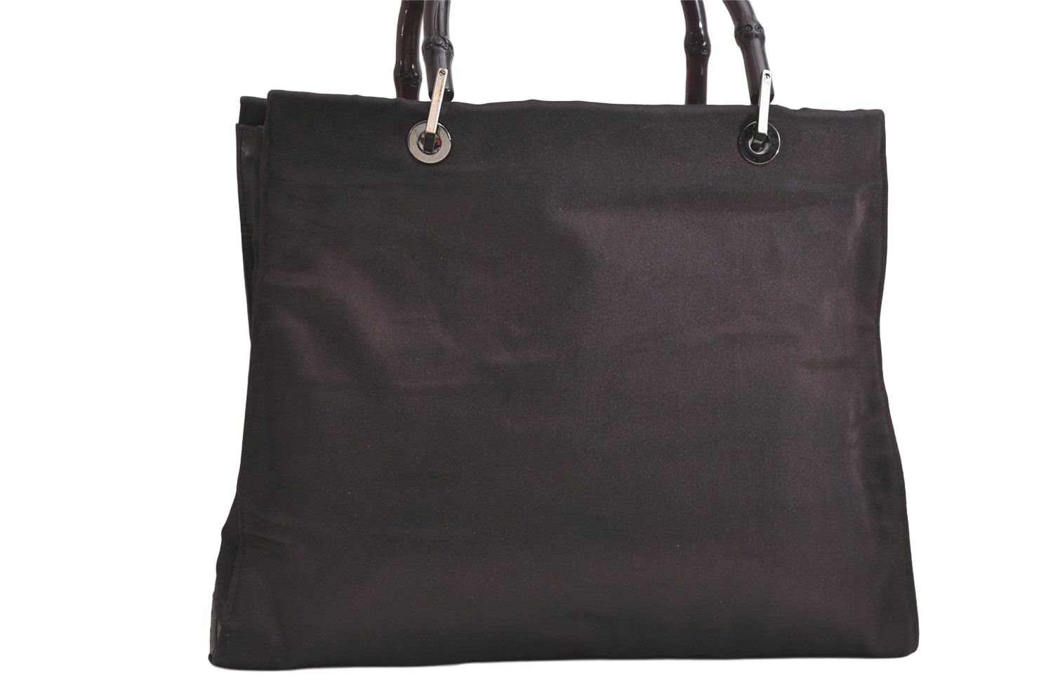 GUCCI グッチ ヴィンテージ バンブー ハンドバッグ サテン レザー 0021010 ブラウン 4129N