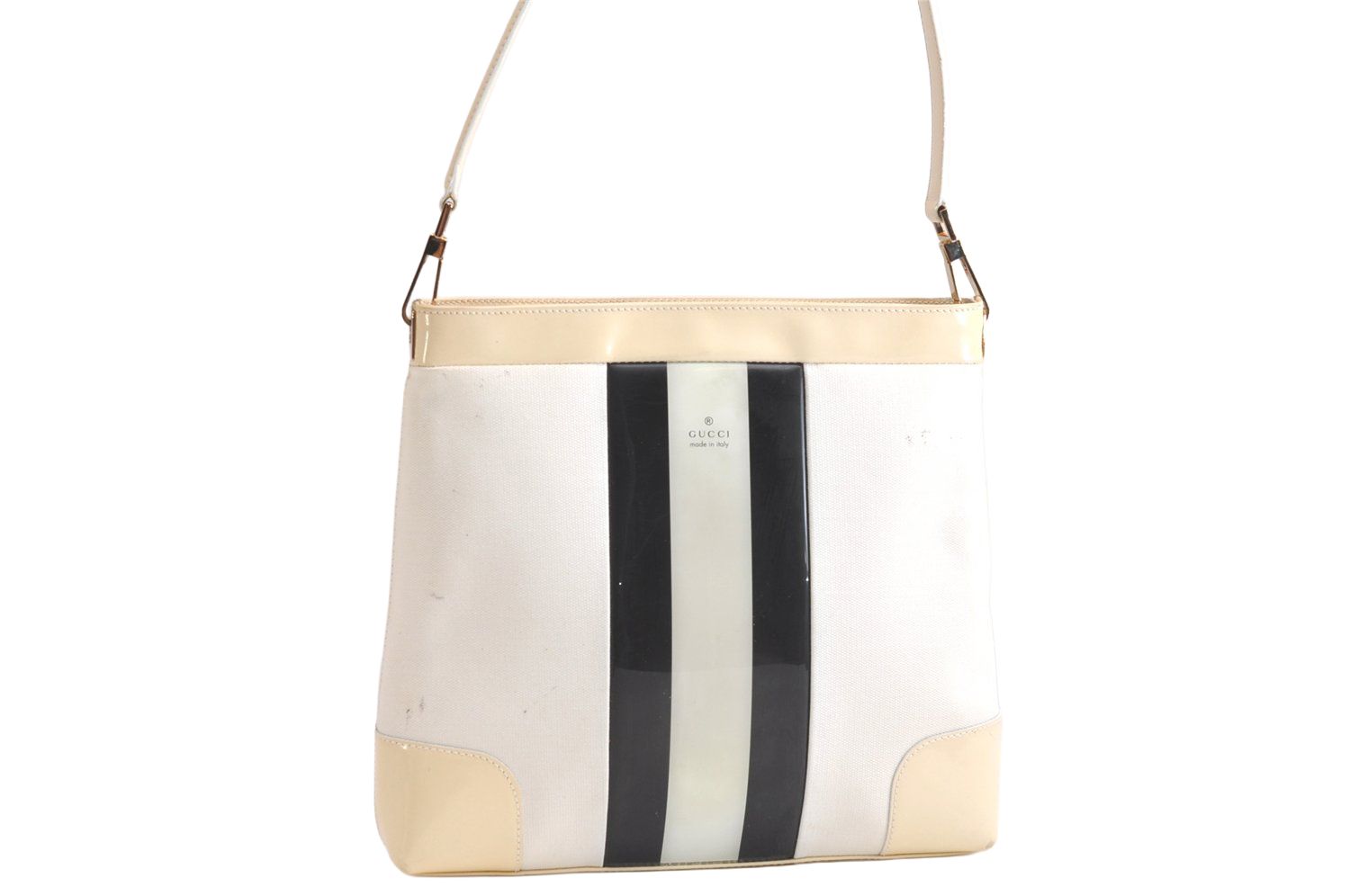 GUCCI グッチ シェリーライン ショルダーハンドバッグ キャンバス レザー 0014231 ホワイト 4133N