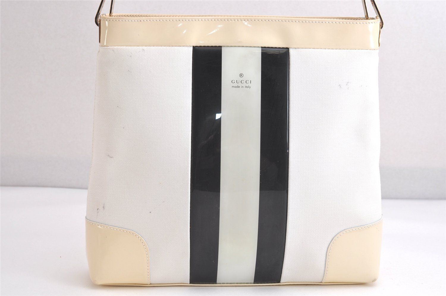 GUCCI グッチ シェリーライン ショルダーハンドバッグ キャンバス レザー 0014231 ホワイト 4133N