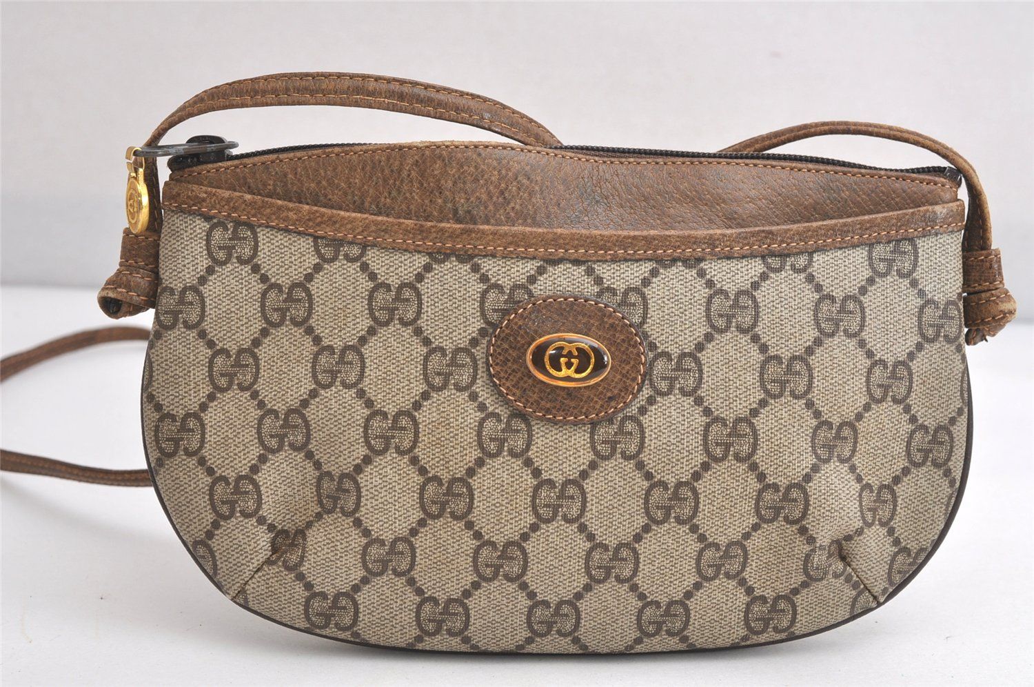 GUCCI グッチ ショルダークロスボディーバッグ 財布 GGピーブイシー レザー ブラウン ジャンク 4135N