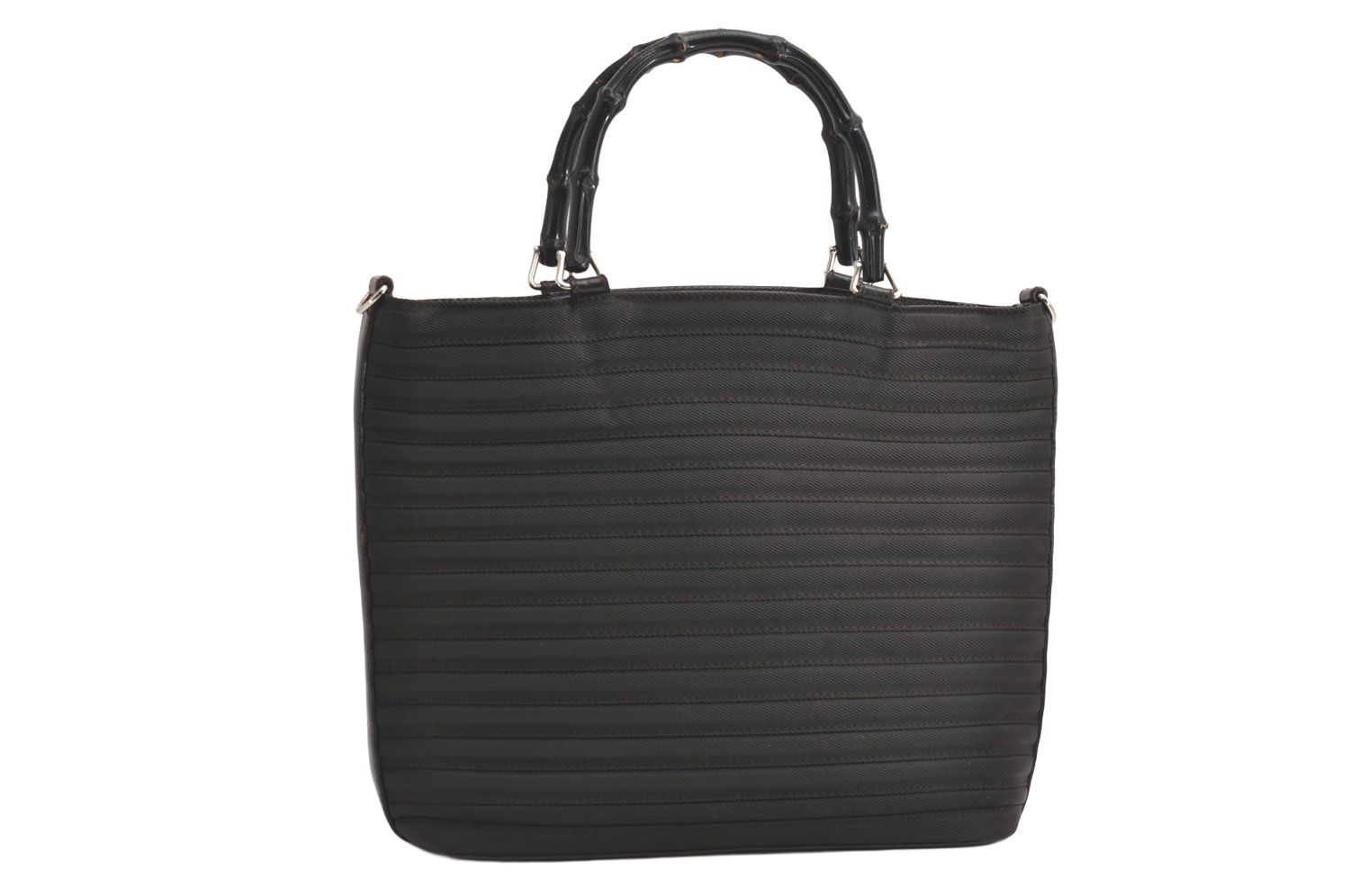 GUCCI グッチ ヴィンテージ バンブー 2Way ショルダーハンドバッグ ナイロン レザー ブラウン 4168N