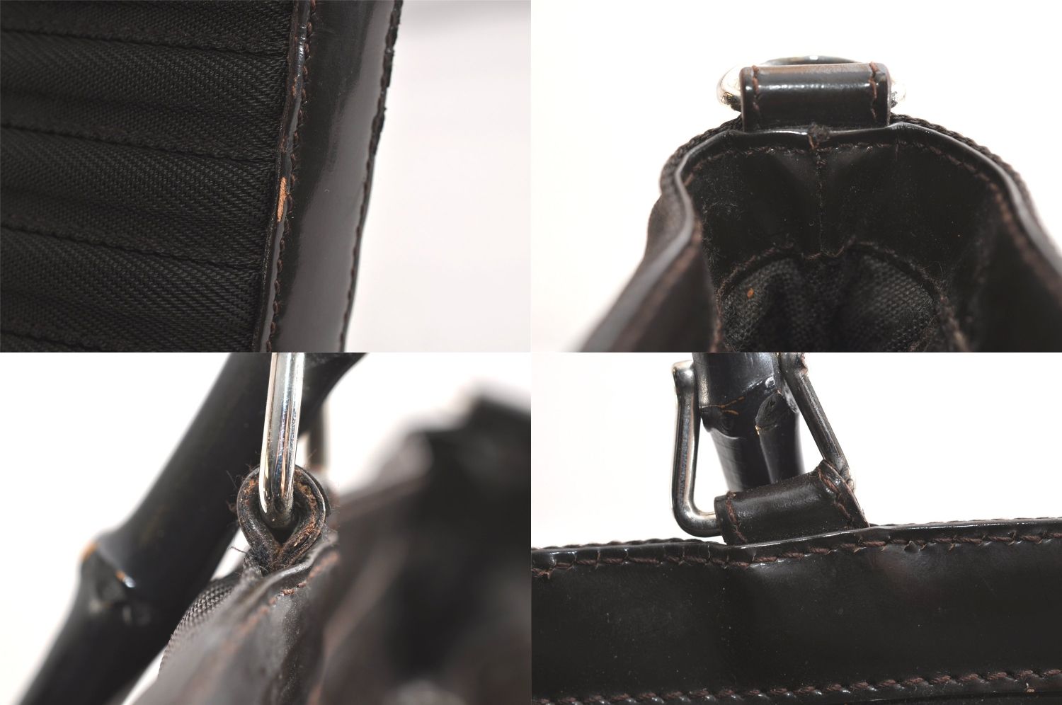 GUCCI グッチ ヴィンテージ バンブー 2Way ショルダーハンドバッグ ナイロン レザー ブラウン 4168N DECORATOM_COM_BR