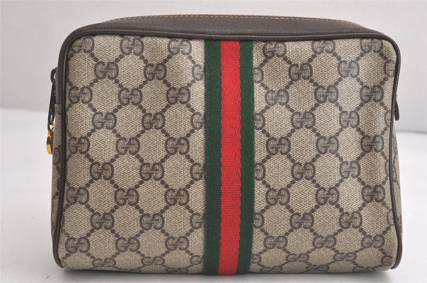 GUCCI グッチ ウェブ シェリーライン クラッチハンドバッグ GGピーブイシー レザー ブラウン ジャンク 4169N