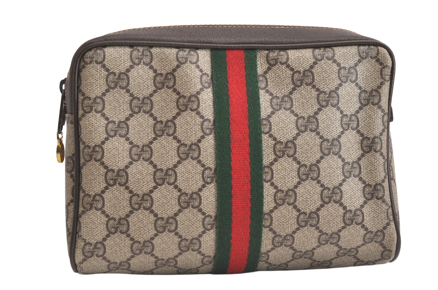 GUCCI グッチ ウェブ シェリーライン クラッチハンドバッグ GGピーブイシー レザー ブラウン ジャンク 4169N
