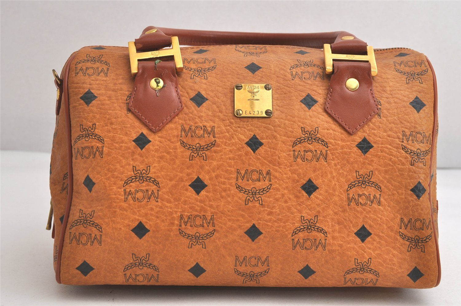 MCM エムシーエム ヴィセトス レザー ヴィンテージ 2Way ショルダー ボストンハンドバッグ ブラウン 4197N