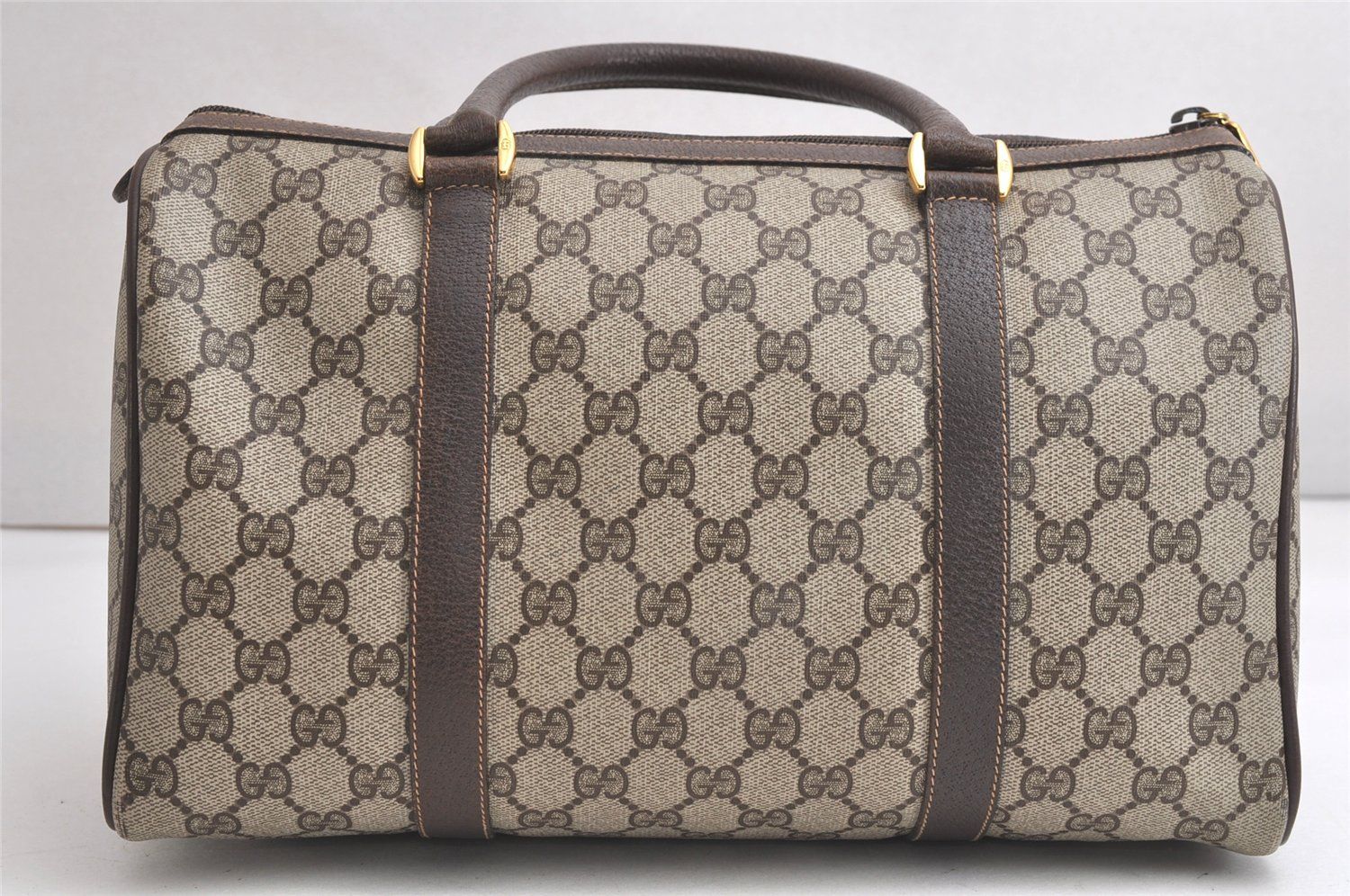 GUCCI グッチ ウェブ シェリーライン ボストンハンドバッグ GGピーブイシー レザー ブラウン 4277N DECORATOM_COM_BR