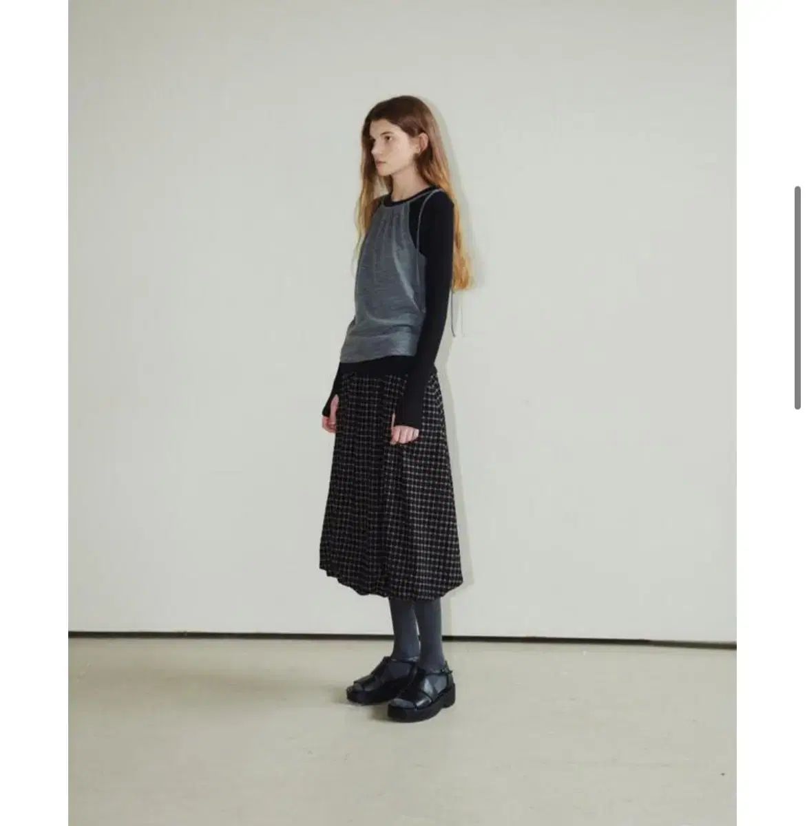 띵크プラント ウール チェックバルーンドスカート