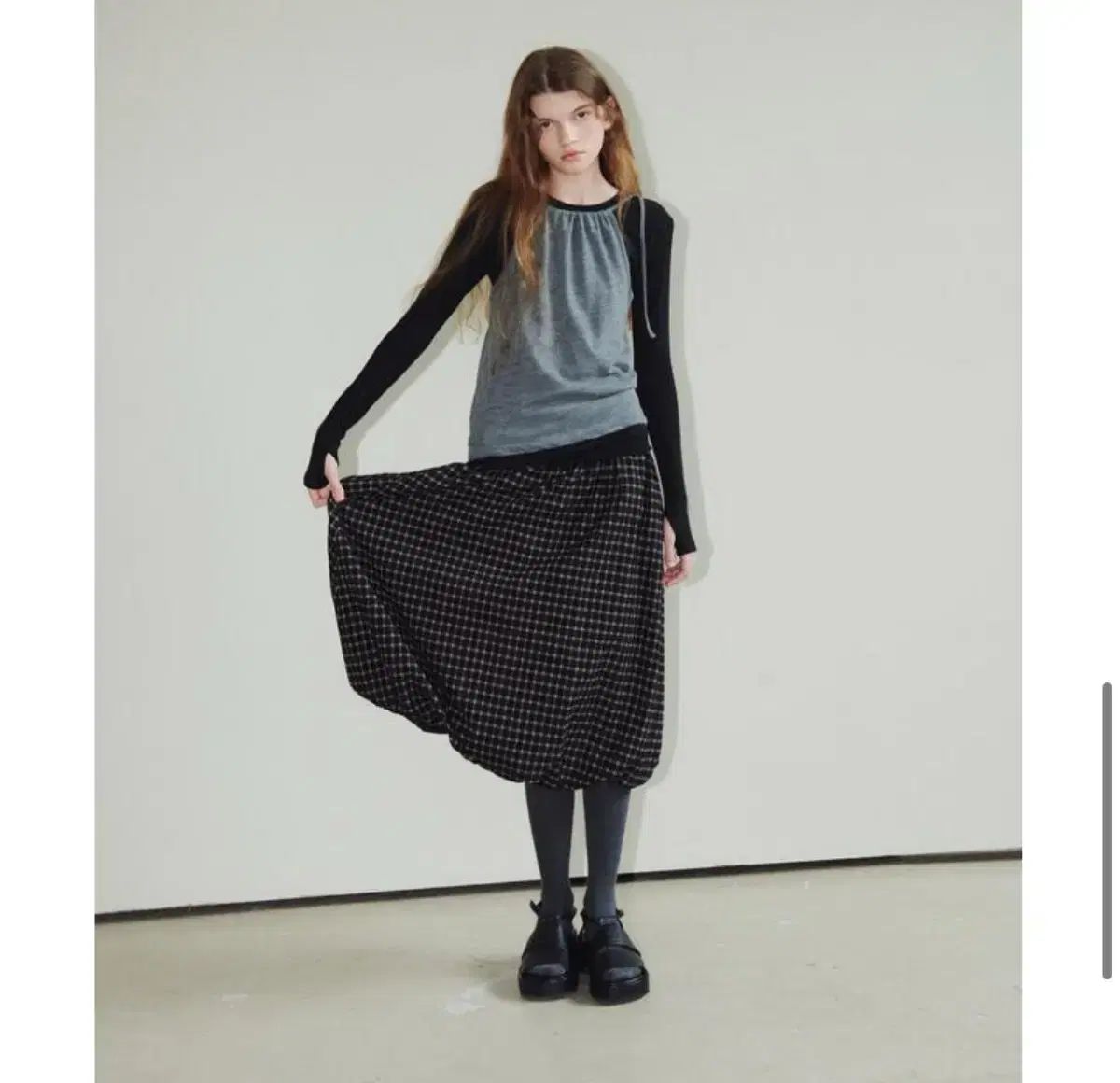 ウール チェックバルーンドスカート