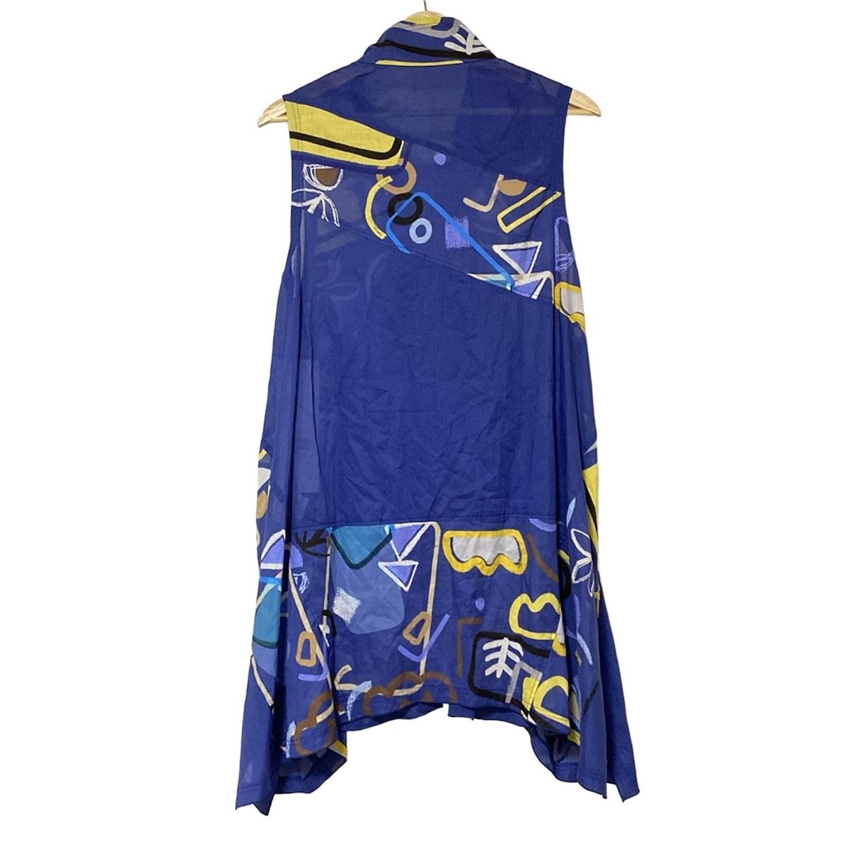 EIKO KONDO エイココンドウ ノースリーブシャツブラウス サイズ42 L レディース - ネイビー×ダークイエロー×マルチ ジップアップ