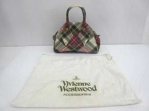 ヴィヴィアンウエストウッド VivienneWestwood ヤスミン バッグ タータンチェック ハンドバッグ レッド ピンク レディース