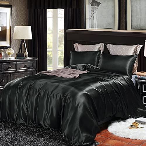 【在庫セール】GraceVally 掛け布団カバー 4点セット クイーン おしゃれ 寝具カバーセット 冷感 かけ布団カバー ツルツル ふとんかばー ボックスシーツ 光沢 シルク 無地 通気吸湿 ゴールドピ