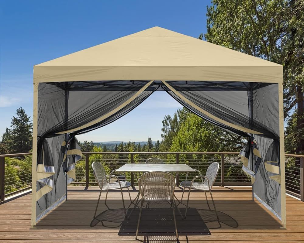 訳あり 外箱段ボールにキズ 汚れアリ 中身は です マスターキャノピー ワンタッチタープテント メッシュ付き 虫除け 3段階調節 3x3 ベージュ