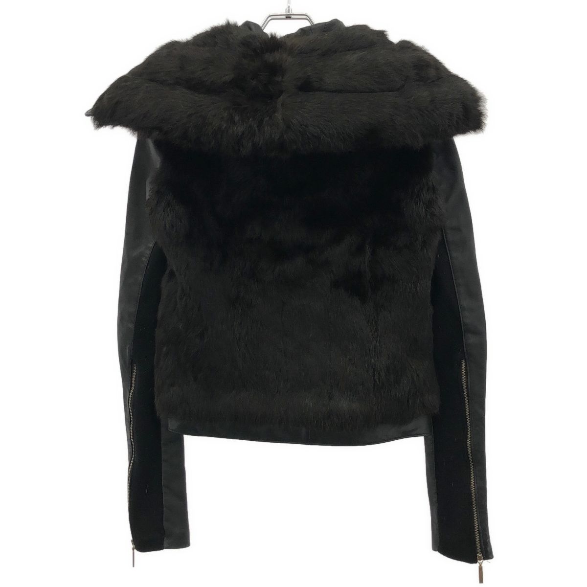 GIVENCHY ジバンシィ ハイネックフルジップ ファーレザーライダースジャケット ブラック -