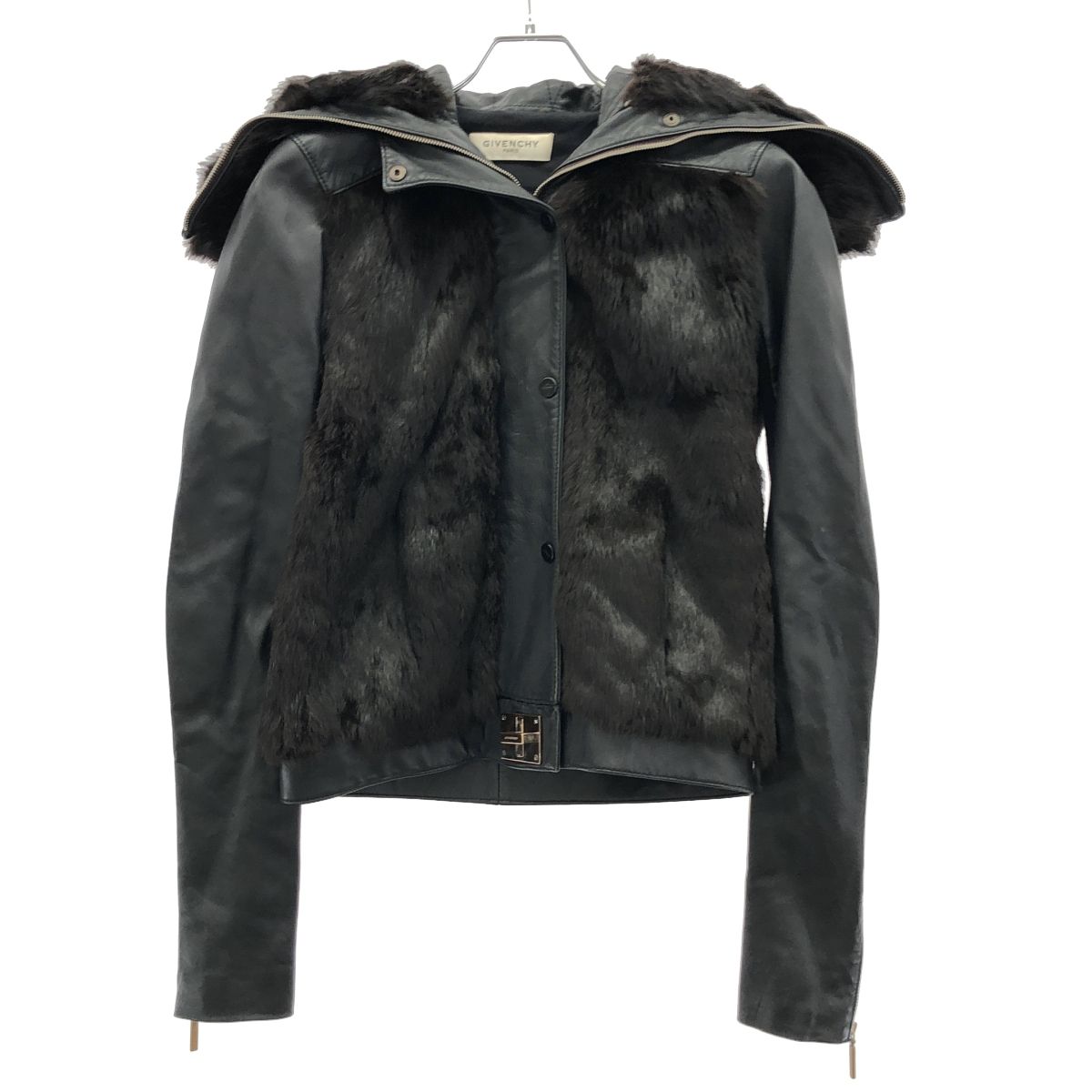 GIVENCHY ジバンシィ ハイネックフルジップ ファーレザーライダースジャケット ブラック -