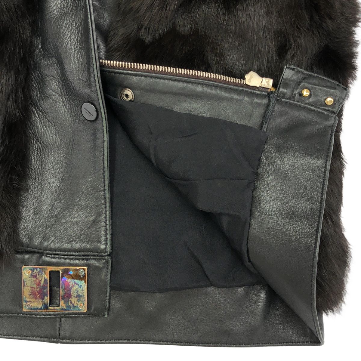 GIVENCHY ジバンシィ ハイネックフルジップ ファーレザーライダース