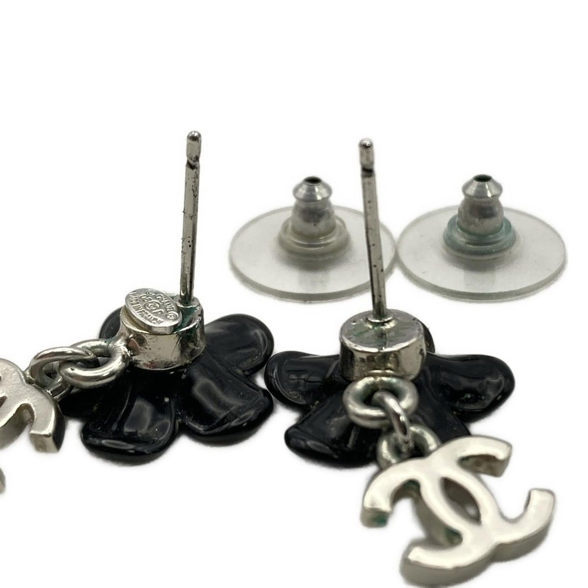 CHANEL シャネル ピアス ココマーク 黒×シルバー フラワー 花 WWW_SHINETEETH_COM