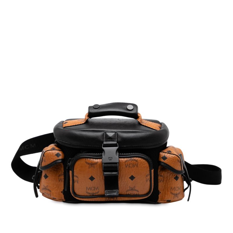 エム シー ヴィセトス ロゴグラム ウエストバッグ ベルトバッグ ブラウン ブラック PVC レザー メンズ MCM 1-0236518