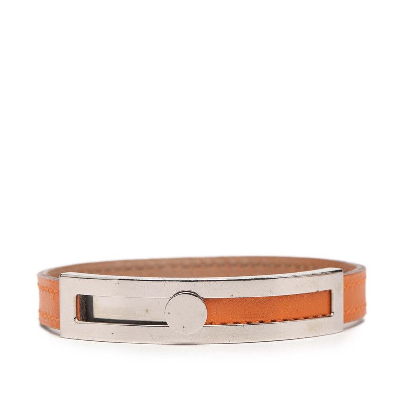 エルメス プスプス ブレスレット バングル オレンジ シルバー金具 レザー メタル レディース HERMES 1 0237842