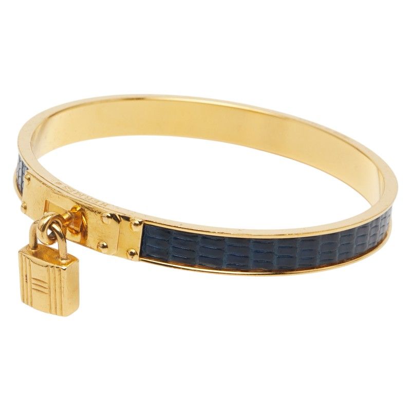 エルメス ケリーバングル カデナ モチーフ ゴールド ネイビー メッキ レザー レディース HERMES 1-0241165