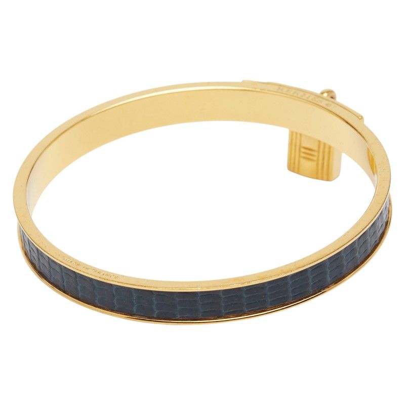 エルメス ケリーバングル カデナ モチーフ ゴールド ネイビー メッキ レザー レディース HERMES 1-0241165