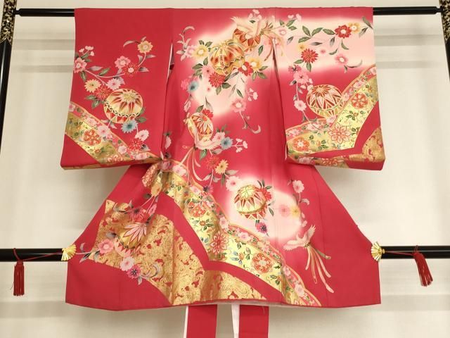 新品，豊富な 平和屋着物[]お宮参り　女の子　祝着　産着　初着　のしめ　尾長鶏花手毬文　暈し染め　金彩　逸品　AAAW7022ja 着物・着物ドレス